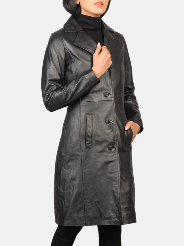 Alexis Elegant Black Single Breasted Leather Coat