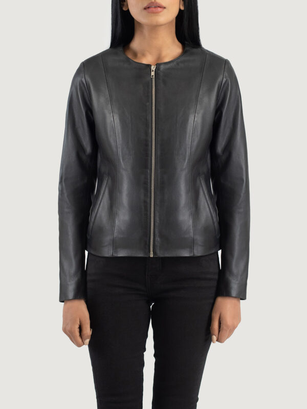 Elixir Modern Black Collarless Leather Jacket